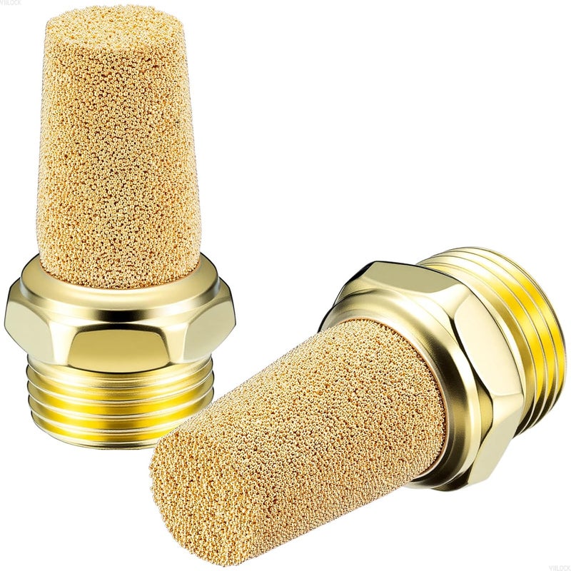 VIILOCK Brass Pneumatic Mufflers, 3/8" NPT Male Thread Hex Sintered Exhaust Muffler Silencer Air Fitting (Pack of 10, N3) - Image 1